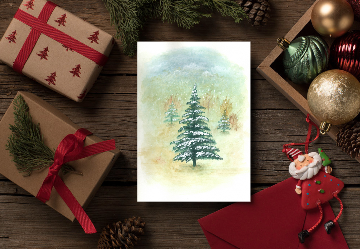 "Christmas Tree" Gorgeous Holiday Card with Watercolor