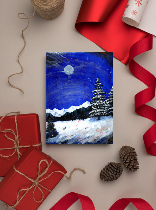 "Christmas Eve" Holiday Greeting Card Blue Watercolor